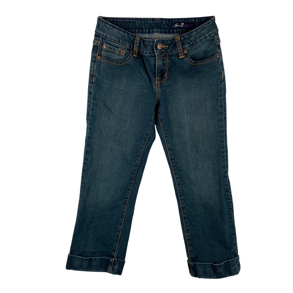 Seven7‎ Premium Womens Dark Wash Denim Capri Jeans Cuffed Cropped Stretch 26x21
